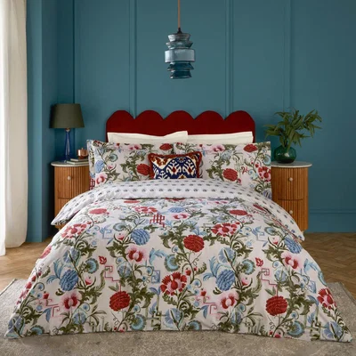 The Range Ishana Floral Duvet Cover Set - Red Currant/French Blue / Super King