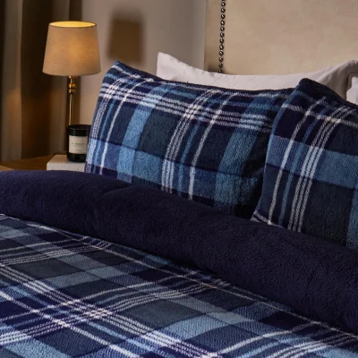 The Range OHS Tartan Check Teddy Duvet Cover Set - Navy / Double / 2kg