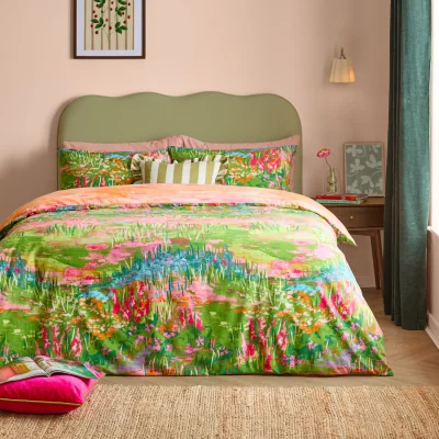 The Range Meadow Escape Floral Duvet Cover Set - Green-Pink / Double