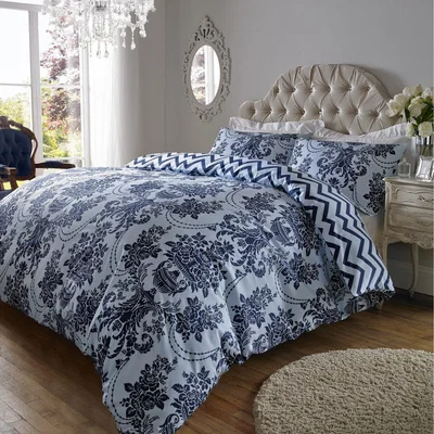 The Range Duvet Cover Sets Micro Print Damask - Sky Blue & Navy / Superking