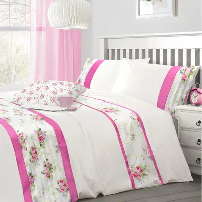 The Range Yvette Luxury Floral Pleated Duvet Cover and Pillowcase Set - White / 1.3kg