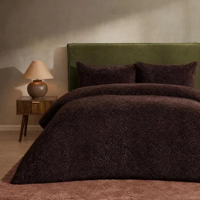 The Range OHS Fluffy Teddy Duvet Cover Set - Coffee / Double