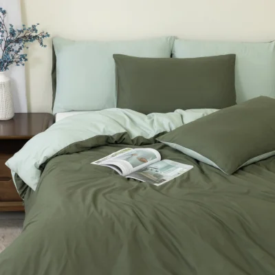 The Range Reversible Forest Green Single Duvet Cover Set - Premium 100% Cotton Percale, Button Closure