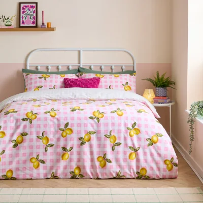 The Range Gingham Lemons Reversible Duvet Cover Set - Pink