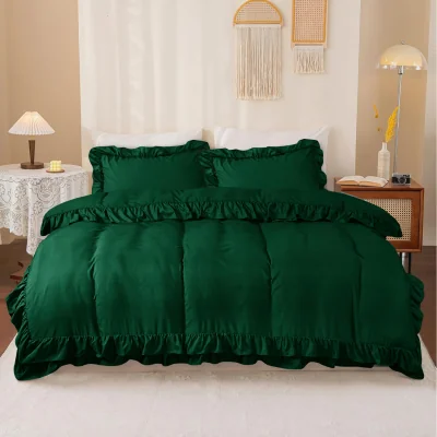 The Range New Ruffled Borders Duvet Cover Set - Green / King