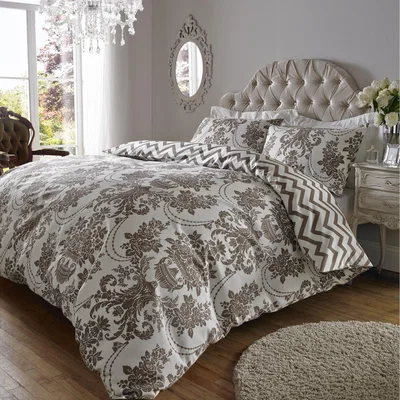 The Range Duvet Cover Sets Micro Print Damask - Brown & Cream / Superking