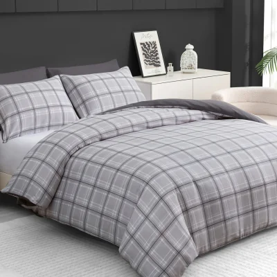 The Range Double Brushed Microfiber Duvet Cover Set Reversible Design with Zipper Closure  - Grey