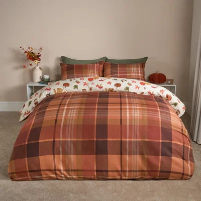 The Range OHS Autumnal Novelty Checked Reversible Duvet Cover Set - Cream/Rust / 0.99kg