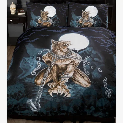 The Range Alchemy Loups Garou Duvet Cover Set Gothic Werewolf Bats - Black / King