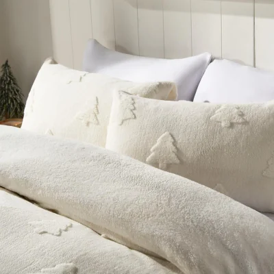 The Range OHS Winter Tree Tufted Teddy Fleece Duvet Cover Set - White / Double