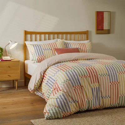 The Range Madison Stripe Printed Soft Touch Duvet Cover Set - Multi-Apricot / Double