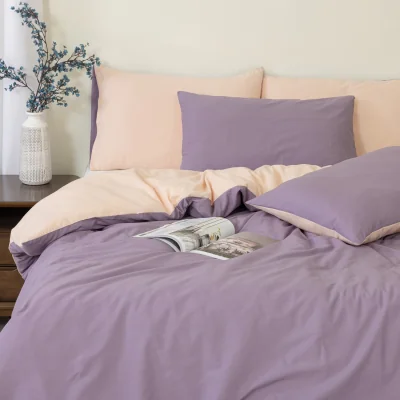 The Range Reversible Purple Super King Duvet Cover Set - Premium 100% Cotton Percale, Button Closure