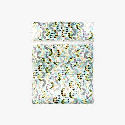 Wolf & Badger Blue / White Multicolor Geometric Silk Duvet Cover Gelso Milano