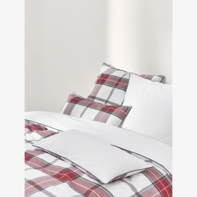 Westwing Checked Cotton Percale Duvet Cover Scarlet with Piping
