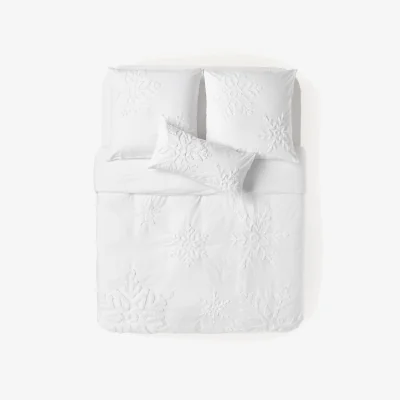 Westwing Cotton Percale Duvet Cover Vidal with Tufted Snowflake Motif