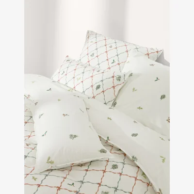 Westwing Cotton Percale Reversible Duvet Cover Twigs with Winter Prints