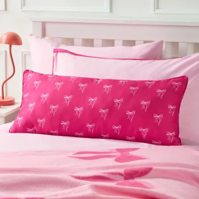 The Range OHS Kids Bow Print Bolster Pillow - Hot Pink
