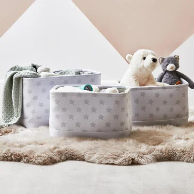 Dunelm Beautiful Basics Grey Star Patterned Pack of Three Storage Baskets Grey