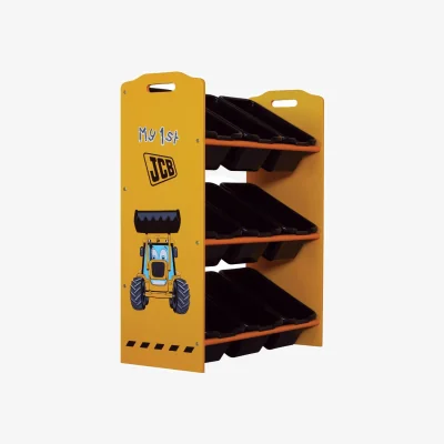 Happy Beds JCB - Children's Digger 9 Bin Storage Unit - Yellow/Black - Wooden - Happy Beds