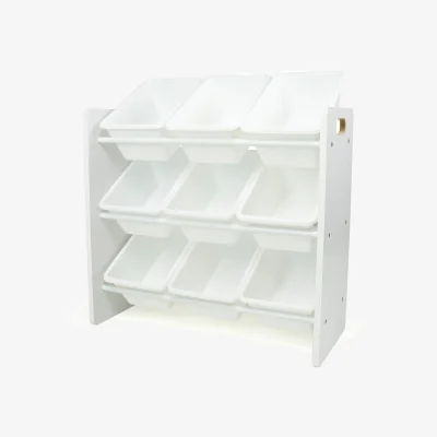 The Range Kids Wooden Toy Storage Organiser with 9 BPA Free Removable Storage Bins White Playroom Unit - White