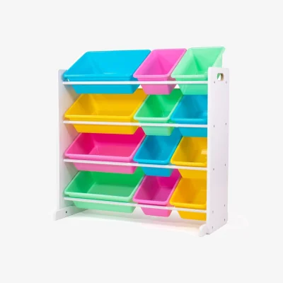 The Range Kids Wooden Toy Storage Organiser Unit with 12 Removable BPA-Free Storage Bins White Playroom - White
