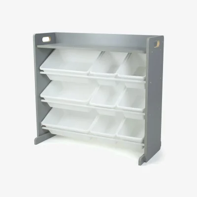The Range Kids Wooden Toy Storage Organiser Shelf Unit with 9 Interchangeable Storage Bins Grey White - Grey