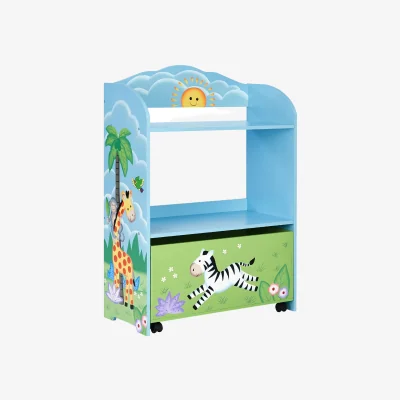 The Range Kids Wooden Sunny Safari Bookcase Display Rolling Storage - Blue