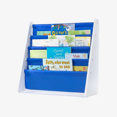 The Range 5-Tier Children Sling Bookcase with Fabric Shelves - Blue