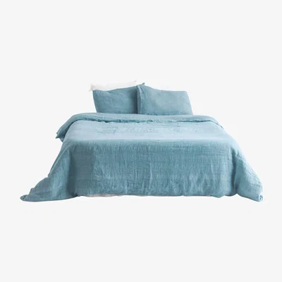 Wolf & Badger Stone Washed Linen Duvet Cover Set - Denim Blue Us Queen Acacia Creations
