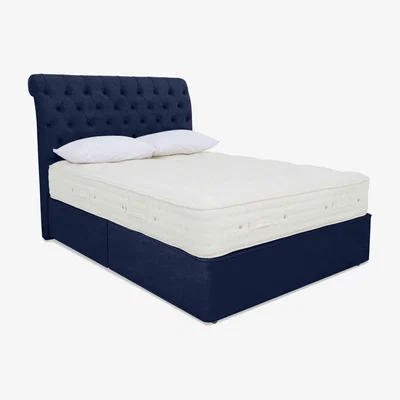Furniture Village Hypnos - Luxury Firm 3 Divan Set with 4 Drawers - Small Double - Premium Royal Navy