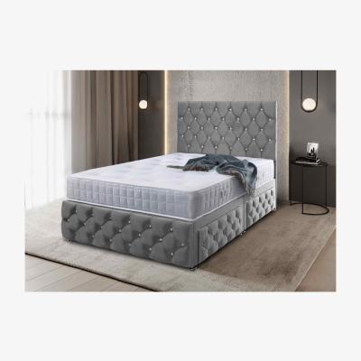 The Range Jose Divan Upholstered Plush Velvet Bed Frame   - Grey / Small Double