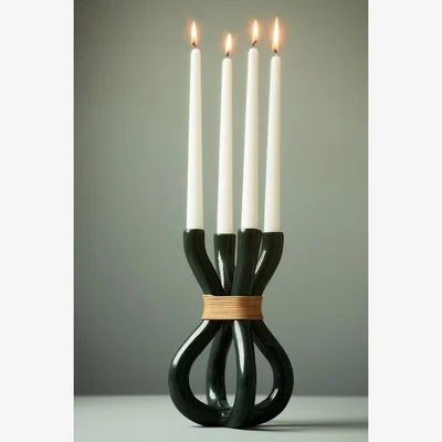 Anthropologie Kaia Rattan Candelabra