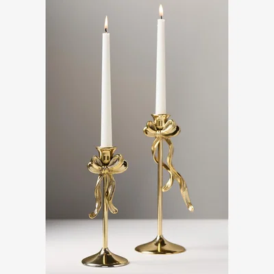 Anthropologie Gold Bow Metal Candleholder