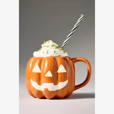 Anthropologie Figural Jack O' Lantern Glazed Stoneware Mug