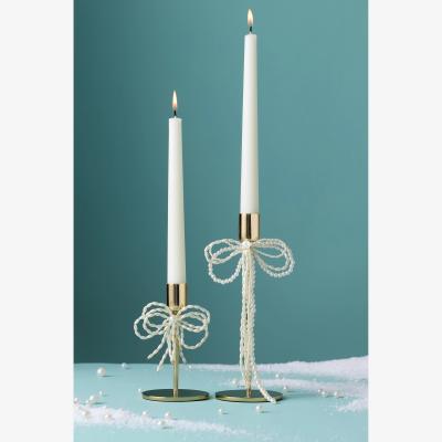 Anthropologie Gold & Pearl Bow Candle Holder