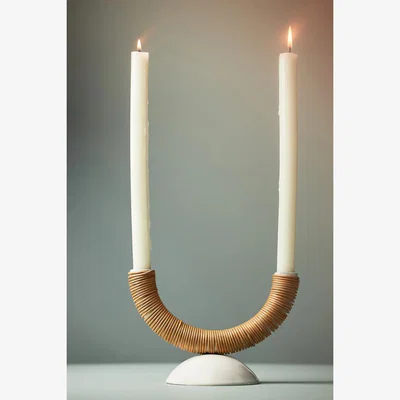Anthropologie Kaia Dual Rattan Candleholder
