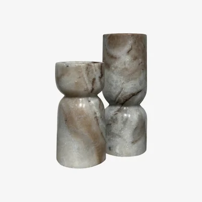 Arighi Bianchi Set of 2 Sculpted Marble Candlestick, Beige