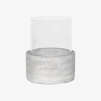 Barker and Stonehouse Large Glass & Cement Hurricane Candle Holder, Grey Concrete | Barker & Stonehouse