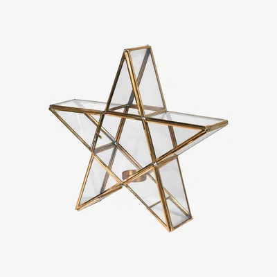 Barker and Stonehouse Brass Star Candleholder, Gold Glass | Barker & Stonehouse
