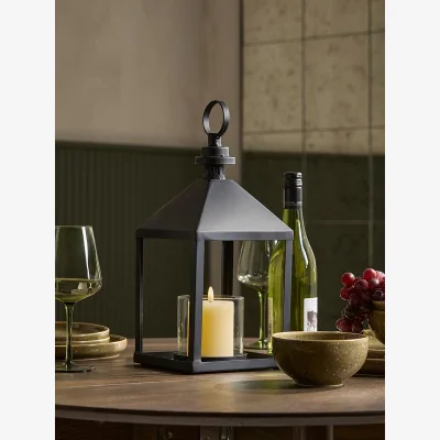 Cox and Cox Black Coated Metal Lantern- Medium