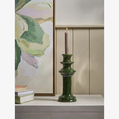 Cox and Cox Green Glaze Stoneware Candle Holder