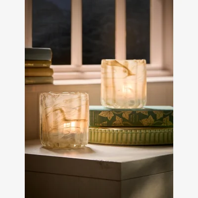 Cox and Cox Two Swirly Glass Tealight Holders - Cream
