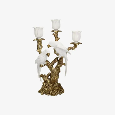 Casa by JJ White Parrot On Golden Branches Candle Holders