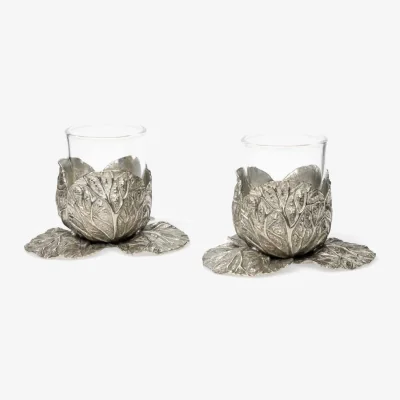 Casa by JJ Pewter Cabbage Tea Light Holder- Set of 2