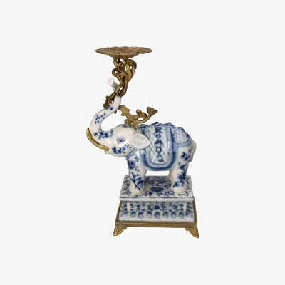 Casa by JJ The Porcelain Elephant Candle Holder- Blue