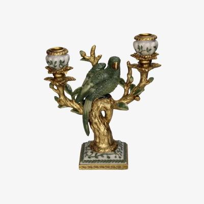 Casa by JJ Golden Canopy Green Parrot Candleholder