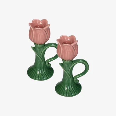 Casa by JJ Tulip Glow Pink Candleholder- Set of 2