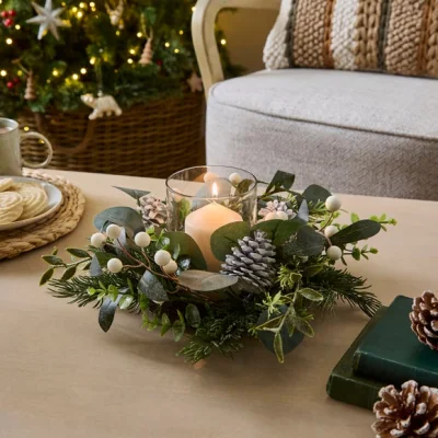 Dunelm Artificial White Berry Candle Holder