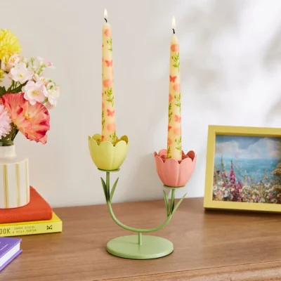 Dunelm Dual Metal Flower Candle Holder