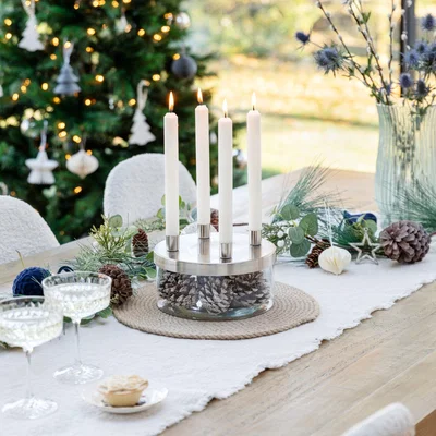 Dunelm Metal Candlestick Holder with Glass Bowl